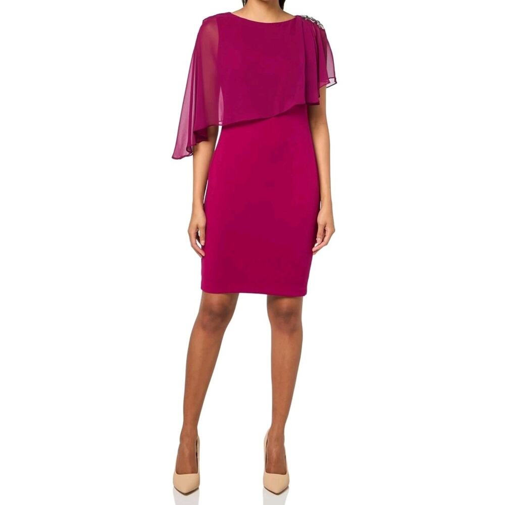 Jessica Howard Women Plus Size 20W Embellished Boat Neck Chiffon Caped Dress NWT